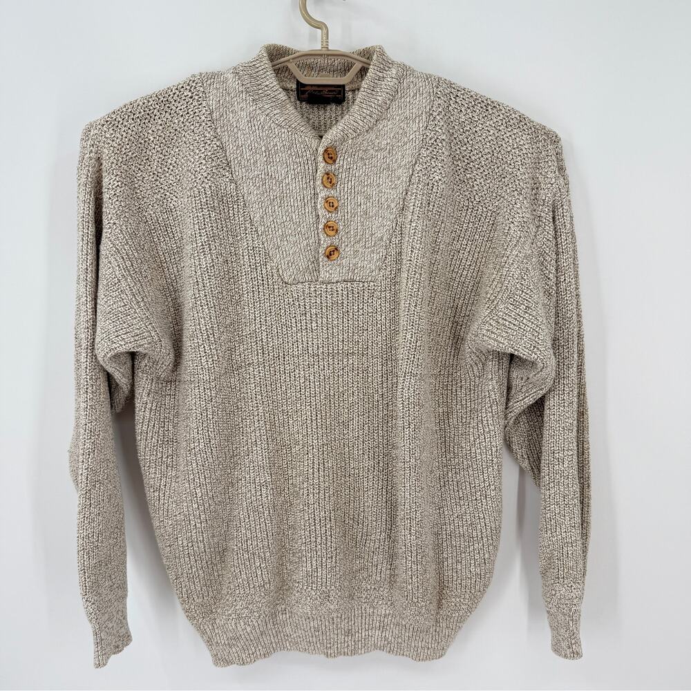 Eddie Bauer Mens Vintage 90's Cotton Rag Henley Sweater Size Large Tall Y2K